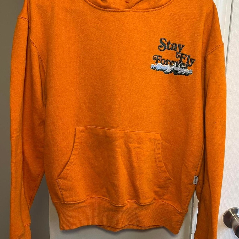 Cornerstore Bodega Stay Fly Forever Angel Wings Graphic Hoodie Orange Small